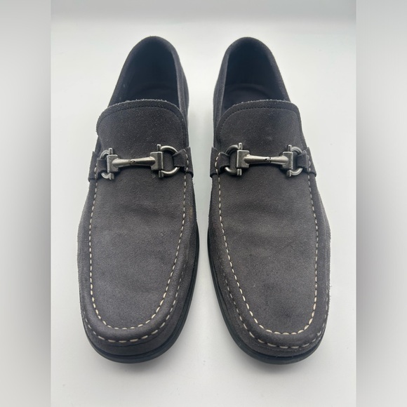 Salvatore Ferragamo Gancini Bit Loafers Men's US 9 D Gray Suede Leather Silver - Picture 15 of 15